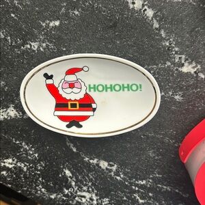 Vintage kitschy Christmas porcelain soap dish holder with Santa by Ames
